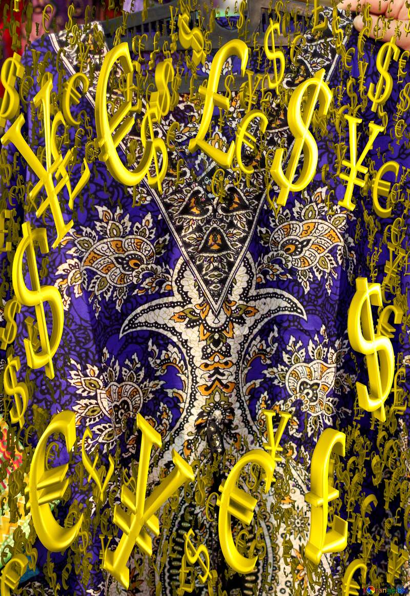Indian pattern on fabric Gold money frame border 3d currency symbols business template №48742