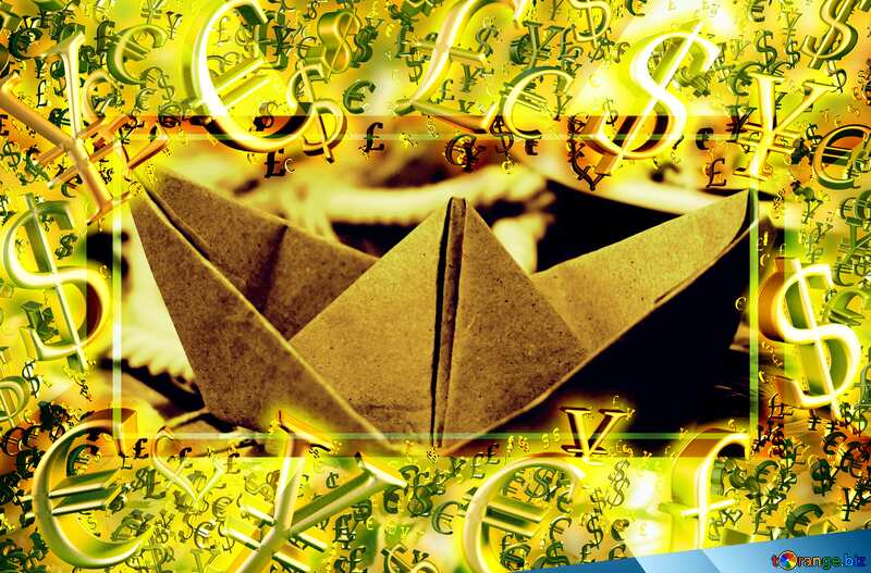 Paper boat Gold money frame border 3d currency symbols business template №47156