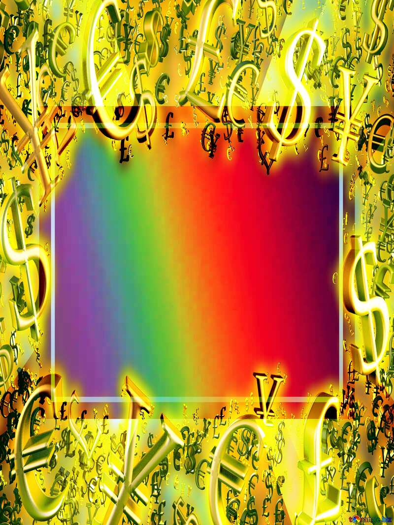 Background rainbow Gold money frame border 3d currency symbols business template №43242