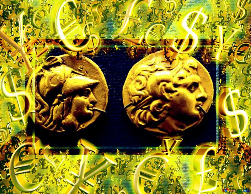 Gold coins of ancient Rome Gold money frame border 3d currency symbols business template №43492