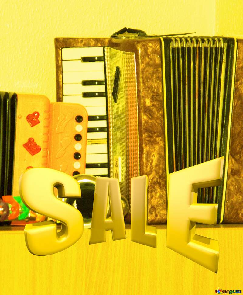 Accordion saxophone Sales promotion 3d Gold letters sale background №10844