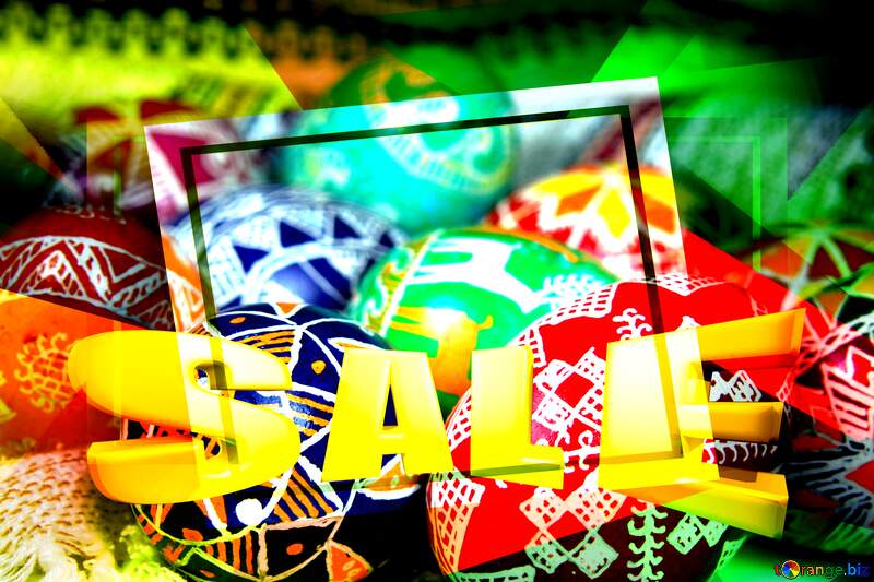 Colored Easter Eggs Sales promotion 3d Gold letters sale background Creative Template №4360