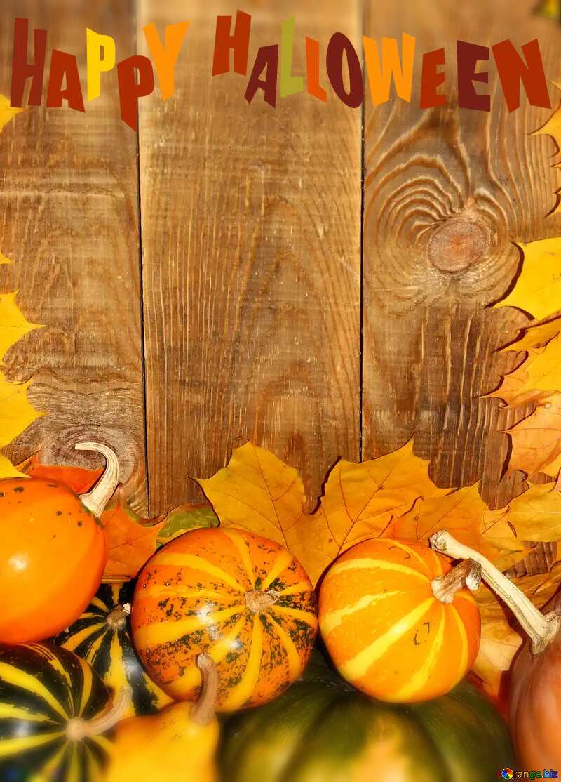 Autumn background happy halloween with pumpkins below  №35229