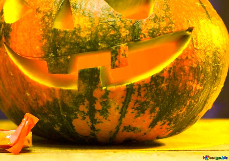 Blue color. Halloween pumpkin with candy. №46155