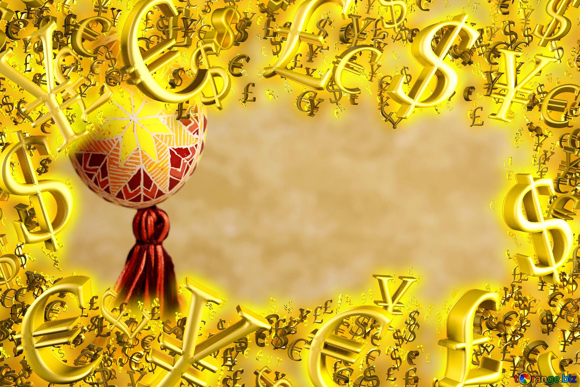 Easter background Gold money frame border 3d currency symbols... №200340