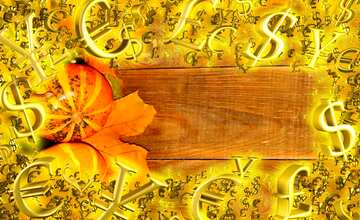 FX №200219  Autumn sales background with pumpkins side Gold money frame border 3d currency symbols business...