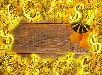 FX №200224  Autumn sales background with pumpkins Gold money frame border 3d currency symbols business template