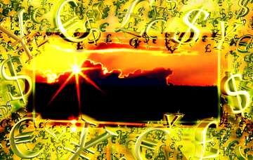 FX №200203  Sunny evening on the Lake Sales promotion 3d Gold letters sale background Gold money frame border...