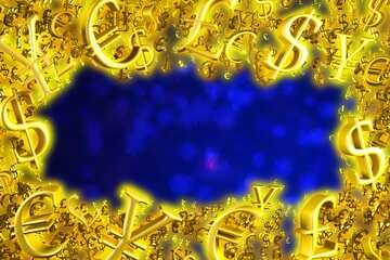 FX №200094  Blue Snowflake background Sale offer discount template Gold money frame border 3d currency symbols ...