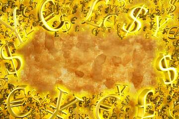 FX №200342 Texture of old paper Gold money frame border 3d currency symbols business template
