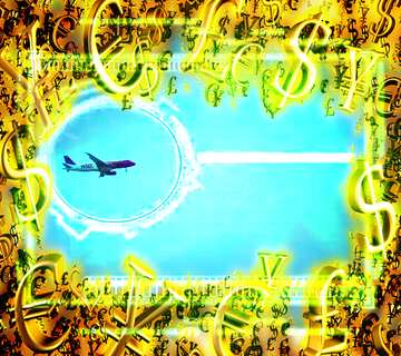 FX №200191 Plane in the sky Gold money frame border 3d currency symbols business template