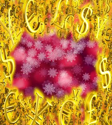 FX №200072  Sales promotion 3d Gold letters sale background Red Snowflakes Gold money frame border 3d currency ...