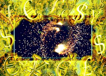 FX №200017 Ground fireworks spinning Gold money frame border 3d currency symbols business template Background
