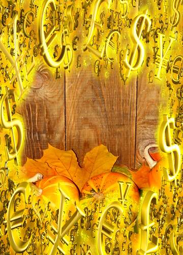 FX №200220  Autumn background with pumpkins below Sale offer discount template Gold money frame border 3d...