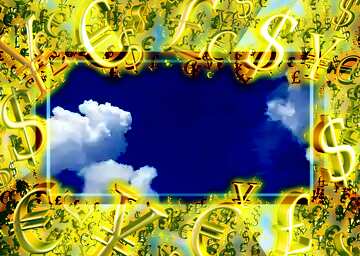 FX №200287  Gold money frame border 3d currency symbols business template Sky Clouds Background