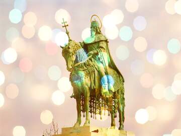 FX №200740 Equestrian statue of St. Stephen, Budapest Hungary bokeh  lights  background