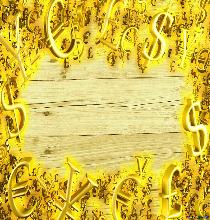  light wooden texture board Sale background Gold money frame border 3d currency symbols business template №31312