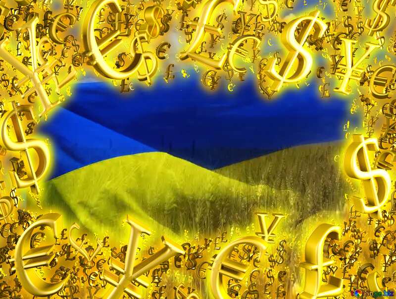  Ukraine Flag background Sale offer discount template Gold money frame border 3d currency symbols business template №33620