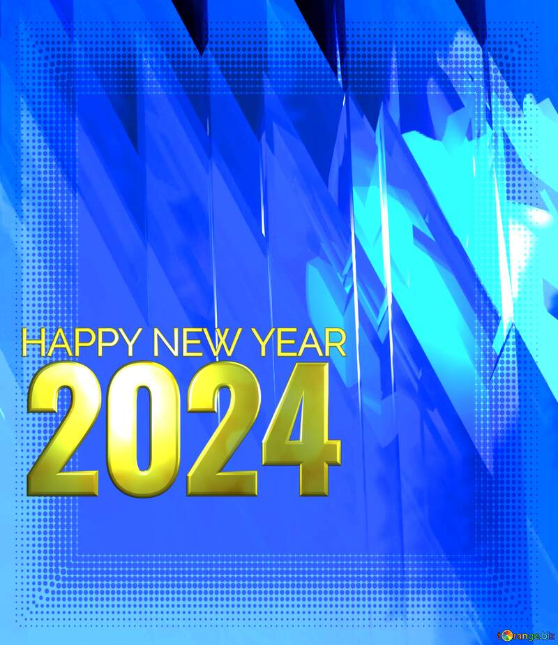 Template Happy New Year 2024 Blue Futuristic Background White frame border offset №51524