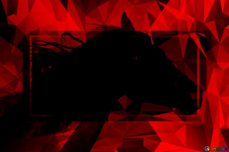 Black Horse portrait Polygonal abstract geometrical background with triangles Hot Red №36657