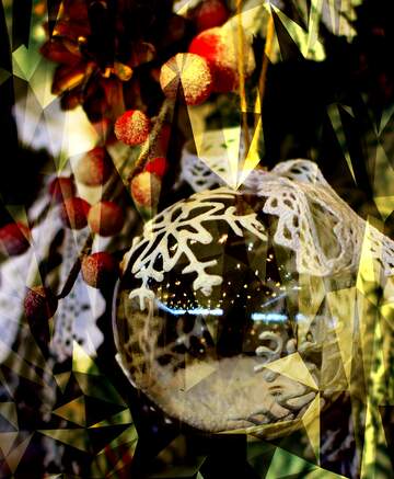 FX №204555 Christmas ball made of transparent glass with snow blue Polygonal abstract geometrical background...