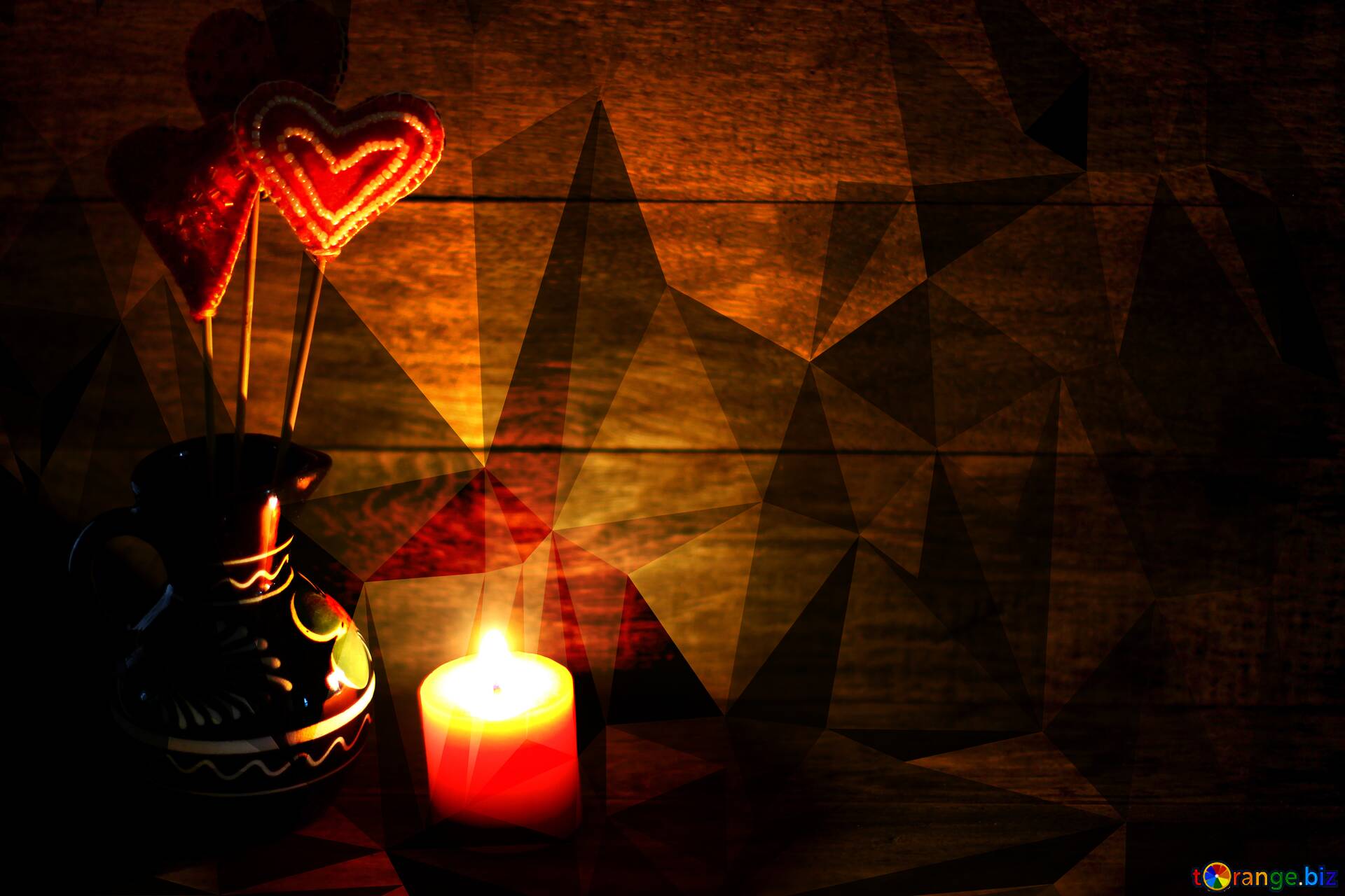 Download free picture Candle and love heart dark Polygonal