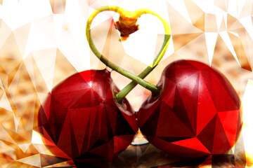 FX №205658 Two berries cherry heart love card Polygonal abstract geometrical background with triangles