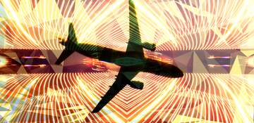 FX №205060 Silhouette of aircraft in the sky Polygonal abstract geometrical background with triangles Lights...