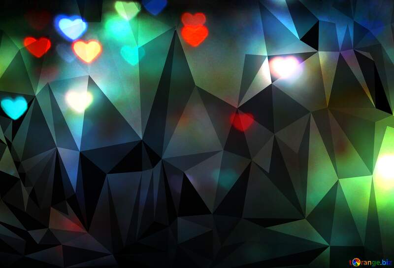 The lights in the shape of hearts night colorful Polygonal abstract geometrical background with triangles №37858