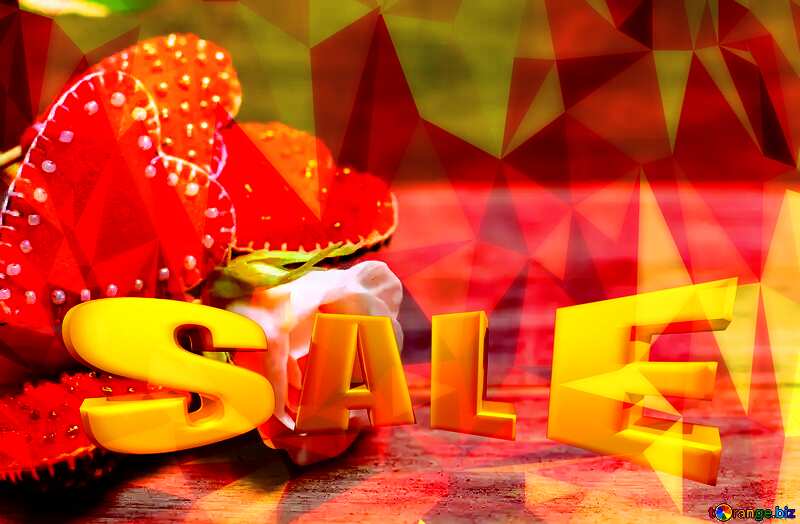 Heart and flower  Valentines Day  Sale abstract banner template design on soft polygonal elegant background. Special offer, colourful letters for shopping, promo, holidays, promotion. №49207