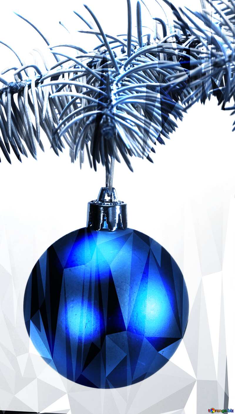 Toys  , Christmas tree ball on ,  branch. blue  techno polygonal triangles background №6791