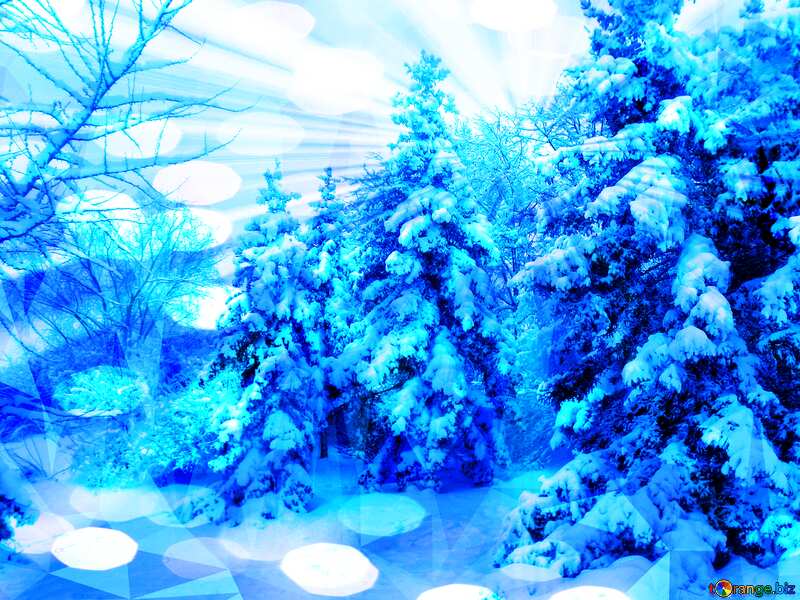 Tree  in the  snow  Rays of sunlight polygonal background blue №10542