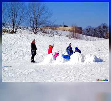 FX №207549 Children playing in snow blank winter motivation card