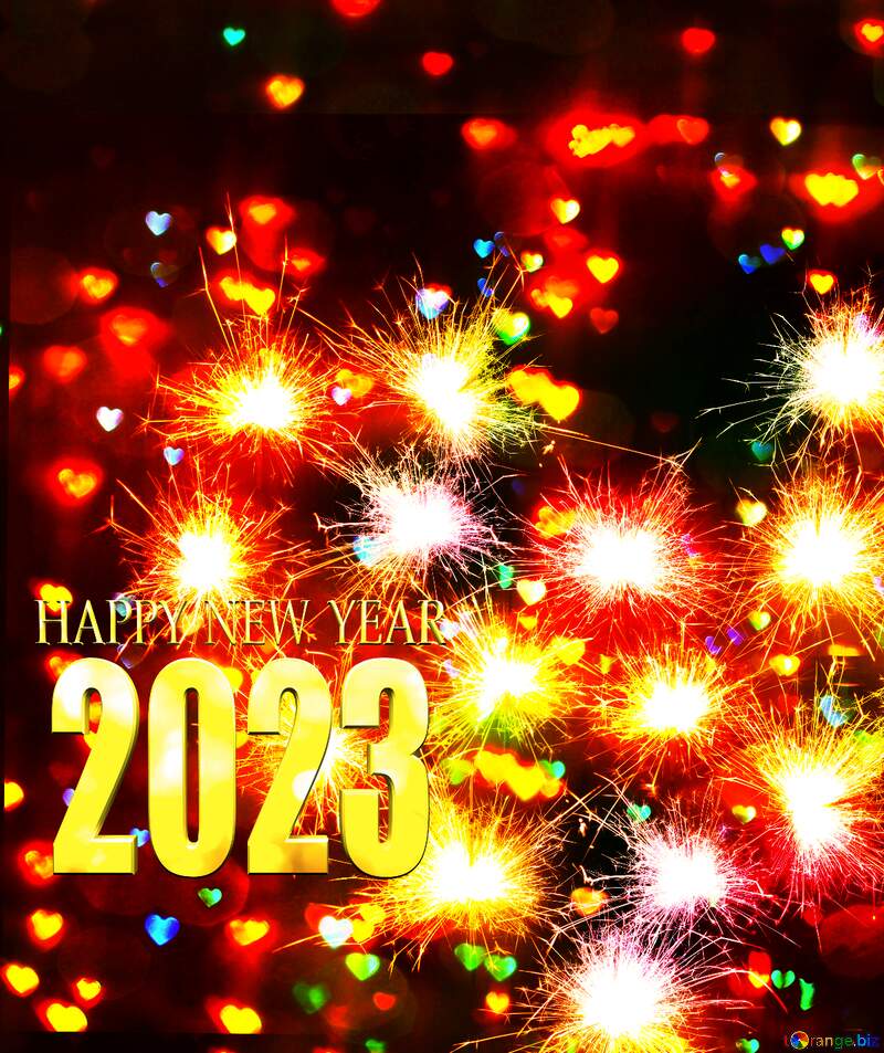 Christmas background with sparks fire heart happy new year 2023 №25595