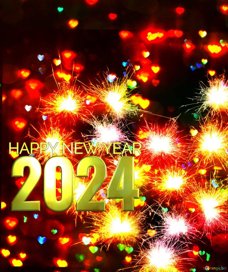 Christmas background with sparks fire heart happy new year 2024 №25595
