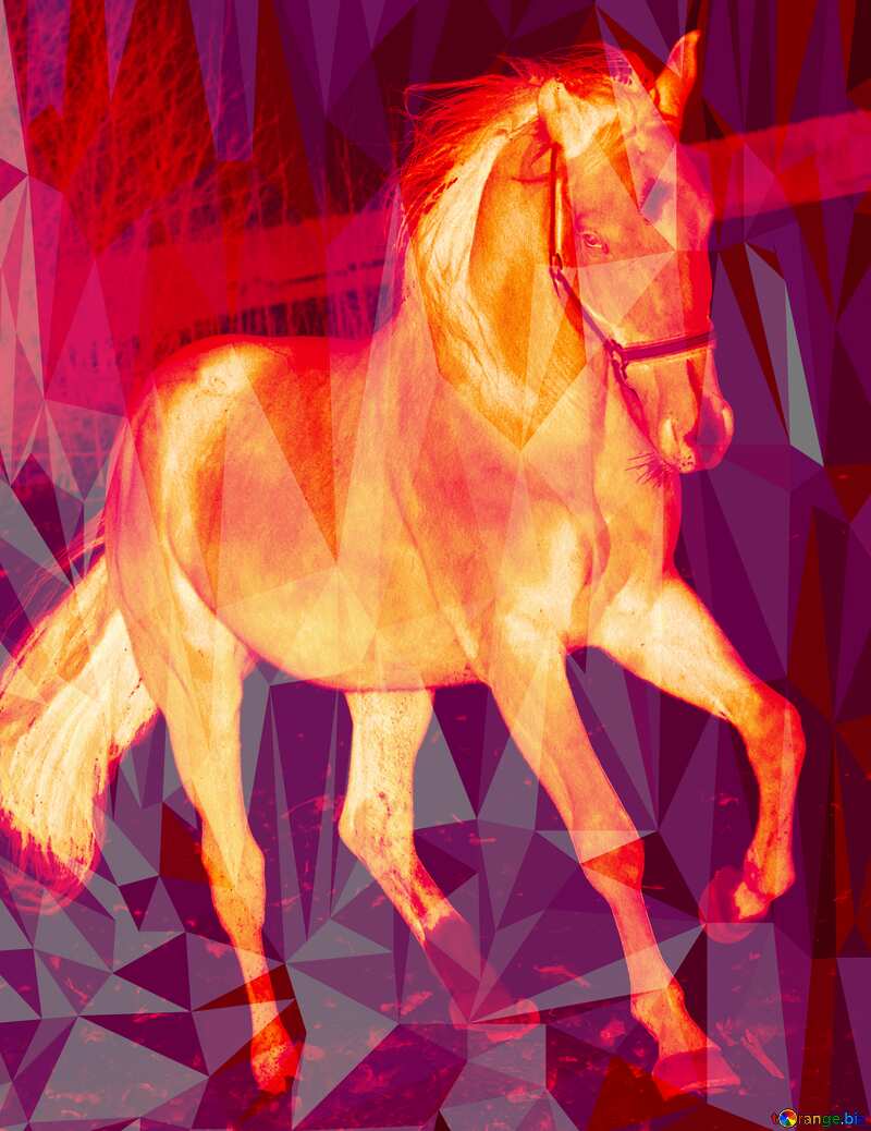 Horse gold pink  background Polygon №18197