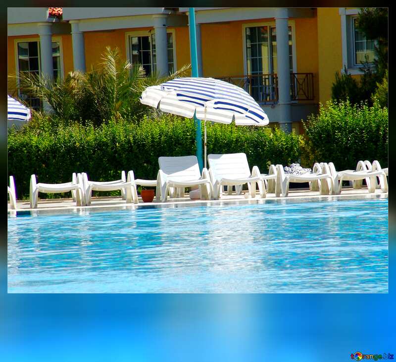 Two lounger umbrella pool summer motivation card blank №256