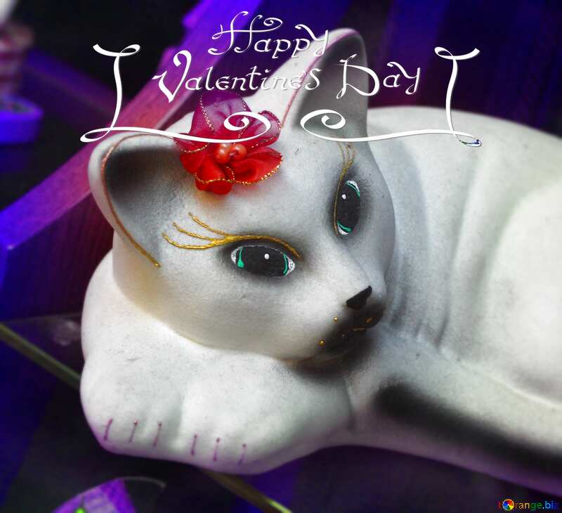 White cat happy Valentines day card №51665