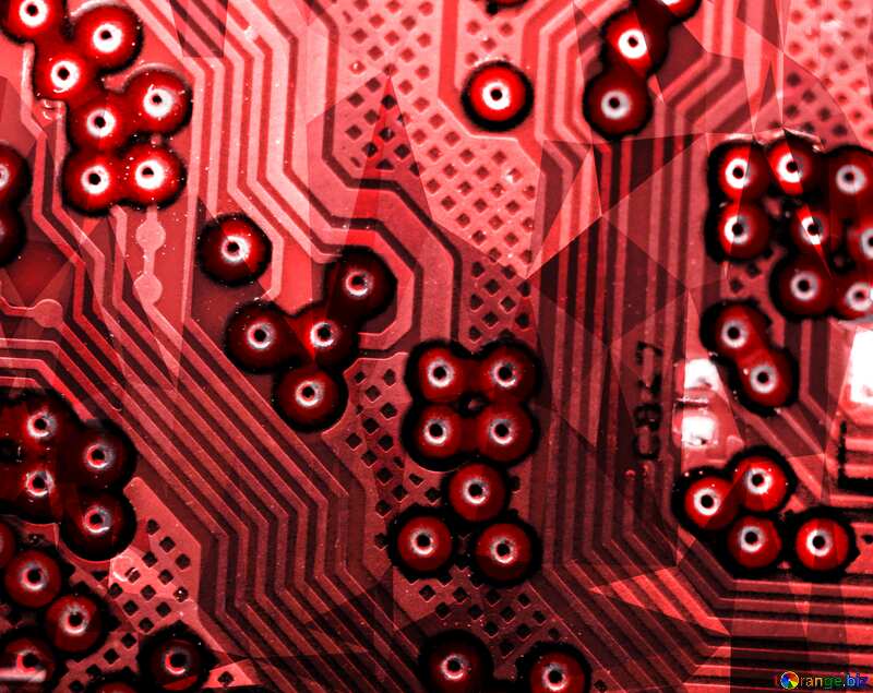 Red  motherboard printed circuit board computer chip polygonal background techno №51569