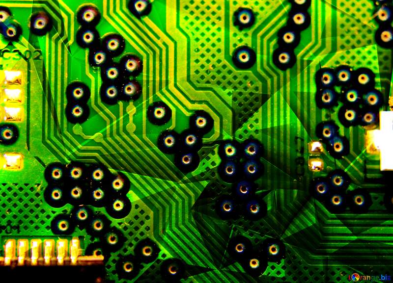 Green  motherboard computer chip printed circuit board polygonal metal texture №51569