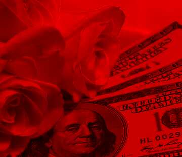 FX №208752 Roses  and  dollars. red background