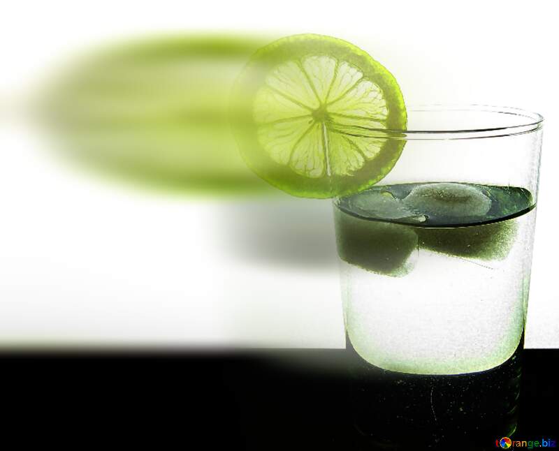 Lemon water, glass, ice blur right side №16132