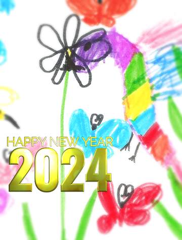 FX №209306 Children`s drawing flowers happy new year 2024