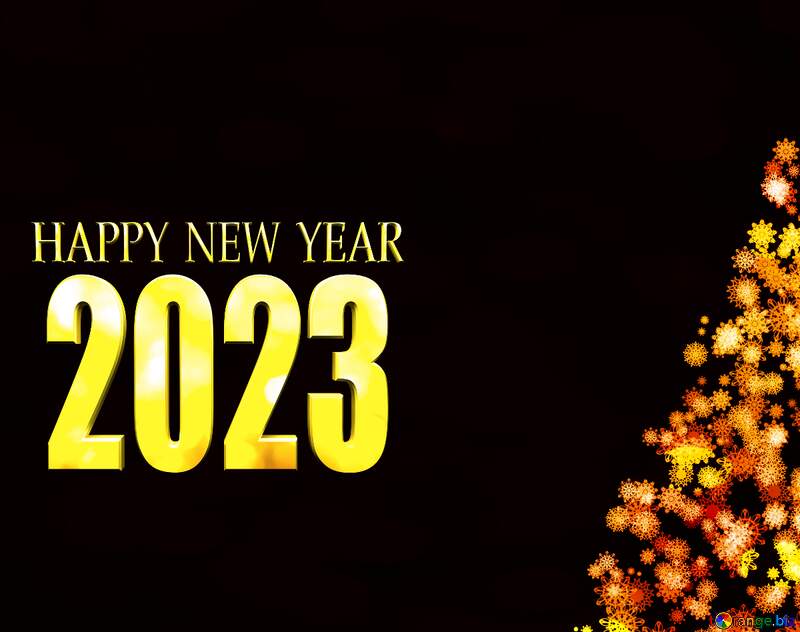 Clipart Christmas tree from snowflakes happy new year 2023 orange №40850