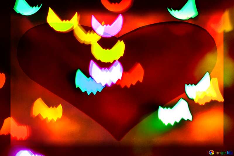 Bat bokeh lights  Red heart in frame Background №35507