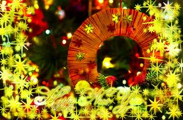 FX №210520 Homemade Christmas wreath on the background of the Christmas tree Frame gold Happy New Year stars 3d