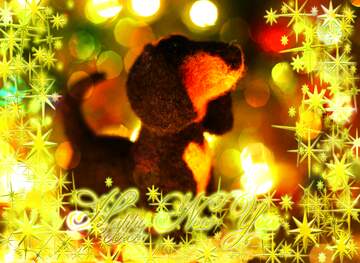 FX №210507 Frame gold Happy New Year stars 3d Dachshund Dog Fancy Greetings