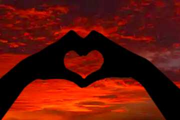 FX №210221 Red sunset land nature hands and heart love background