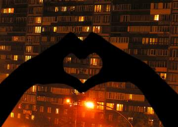 FX №210585 Night windows of flats hands and heart silhouette
