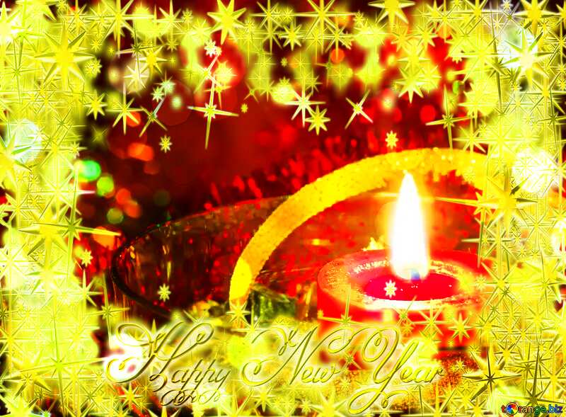 Holiday Candle christmas Happy New Year gold stars text №15001